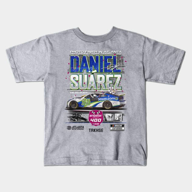 Daniel Suarez 400 Race Win Kids T-Shirt by stevenmsparks